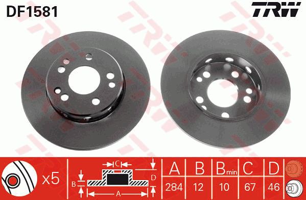 Диск тормозной передний MB W124 2.0/2.3L/2.0D/2.5D/3.0D 85-93 /D=284mm TRW DF1581