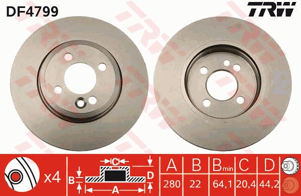 Диск тормозной передний MINI MINI all 2006> /Vent.D=280mm TRW DF4799