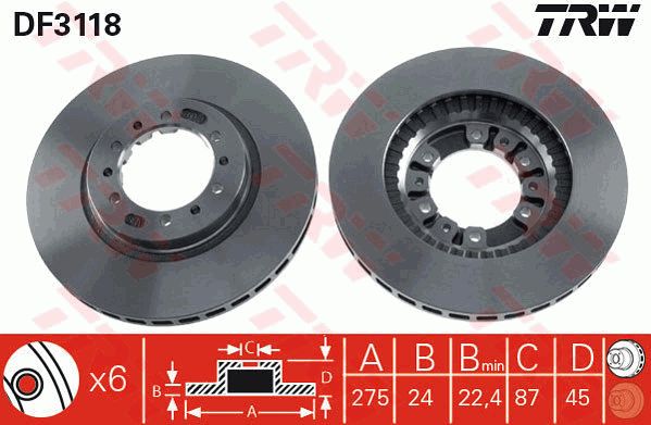 Диск тормозной передний MITSUBISHI Pajero TRW DF3118