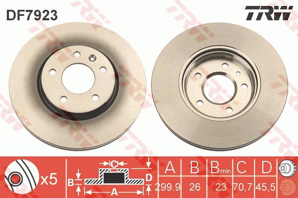 Диск тормозной передний OPEL Astra J/Zafira C/CHEVROLET Orlando /D=300mm TRW DF7923