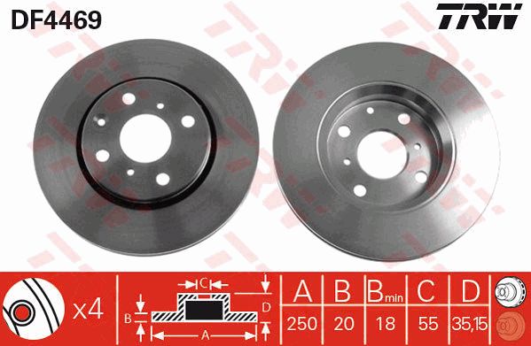 Диск тормозной передний PEUGEOT 107/CITROEN C1 TRW DF4469