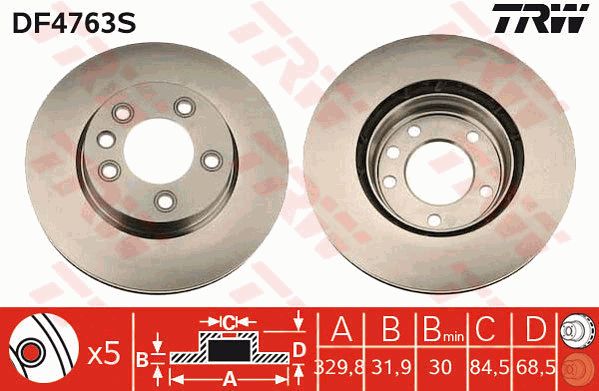 Диск тормозной передний R VW TOUAREG/PORSHE CAYENNE TRW DF4763S