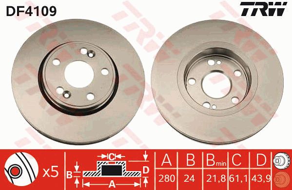 Диск тормозной передний RENAULT Laguna/Scenic/Safrane/Espace /Vent D=280mm TRW DF4109