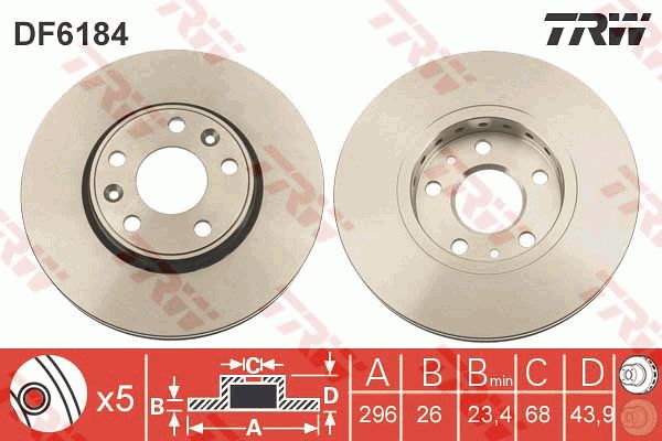 Диск тормозной передний RENAULT Megane III 2,0L/Latitude /Vent D=296mm TRW DF6184