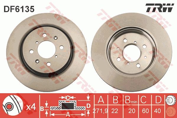 Диск тормозной передний SUZUKI Swift IV 2010> Vent D=272mm TRW DF6135