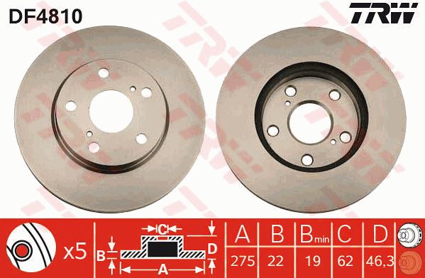 Диск тормозной передний TOYOTA Corolla TRW DF4810