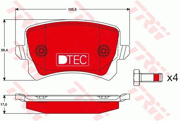 Колодки задние Ceramic Brake AUDI Q3/VW Sharan II/Tiguan TRW GDB1763DTE