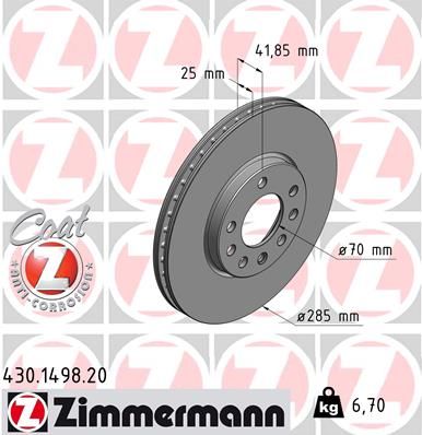 Диск тоpмозной OPEL VECTRA CSIGNUM 285*25 F 0205- ZIMMERMANN 430149820