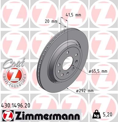 Диск тоpмозной зад. Opel Vectra C, Saab 9-3 03 заказ не менее 2 единиц ZIMMERMANN 430.1496.20