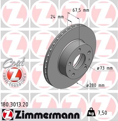 Диск тоpмозной пер. Citroen Jumper, Peugeot Boxer, Fiat Ducato ZIMMERMANN 180.3013.20