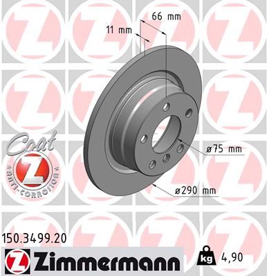 Диск торм.зад. BMW 1 (F20)/3 (F30) 10> заказ не менее 2 единиц ZIMMERMANN 150.3499.20