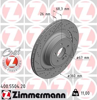 Диск торм.зад. MERCEDES-BENZ C-CLASS, CLS, E-CLASS 09- ZIMMERMANN 400.5504.20