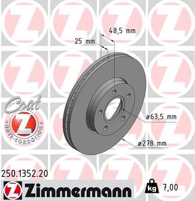 Диск торм.пер. Ford Focus II 04> заказ не менее 2 единиц ZIMMERMANN 250.1352.20