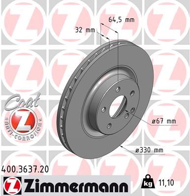 Диск торм.пер. MB E (W211) 02> заказ не менее 2 единиц ZIMMERMANN 400.3637.20