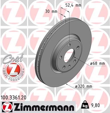 Диск тормозной Coat Z передний AUDI Q5 (8R) 2.0 TDI quattro 150 л.с.2.0 TFSI 220 л.с.3.0 TDI ZIMMERMANN 100336120