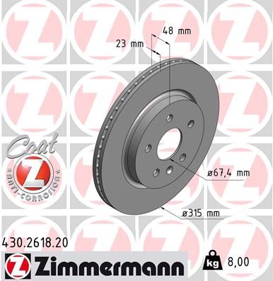 Диск тормозной OPEL Insignia ZIMMERMANN 430261820