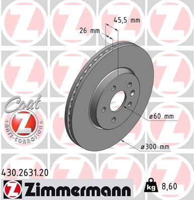 Диск тормозной OPL MOKKA/CHV TRAX 1.4/1.6/1.8/1.7CDTI 12- ПЕР ВЕНТ 300X26 ZIMMERMANN 430263120