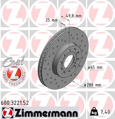 Диск тормозной Skoda ZIMMERMANN 600.3221.52