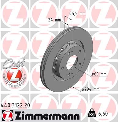 Диск тормозной вентилируемый ZIMMERMANN 440.3122.20