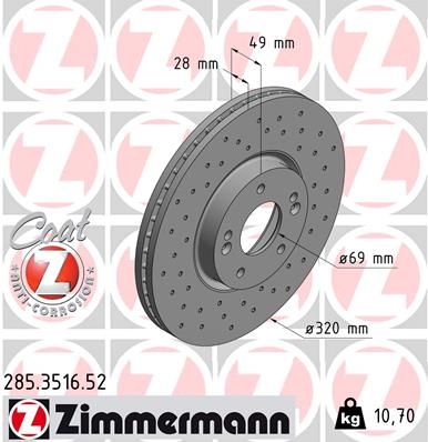 Диск тормозной вентилируемый, перфориров ZIMMERMANN 285351652