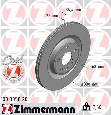 Диск тормозной задний AUDI A4/A5/S5/A6/S6/A7/A8/Q5/Q7 / PORSCHE Macan ZIMMERMANN 100.3358.20