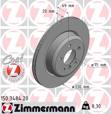 Диск тормозной задний ZIMMERMANN 150.3484.20