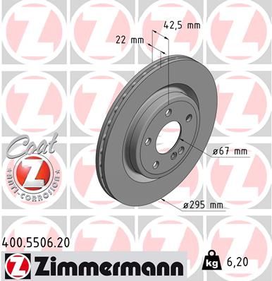 Диск тормозной задний мост MERCEDES-BENZ A-CLASS (W176) A 250 4-matic (176.046) ZIMMERMANN 400550620