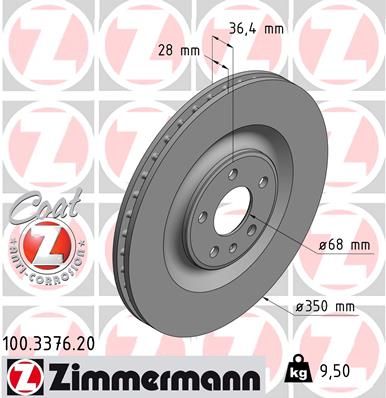 Диск тормозной задний с покрытием COAT Z VAG A6/A7/A8/ETron/Q7/Q8/Touareg 17-> ZIMMERMANN 100.3376.20