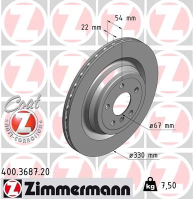 Диск тормозной задний с покрытием COAT Z ZIMMERMANN 400.3687.20