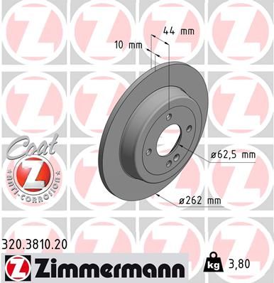 Диск тормозной задний с покрытием HYUNDAI Solaris/i20 10-> / KIA Rio III ZIMMERMANN 320.3810.20