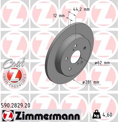 Диск тормозной задний с покрытием Lexus ES250/NX200, Toyota Camry/Rav 4/Venza 17 ZIMMERMANN 590282920