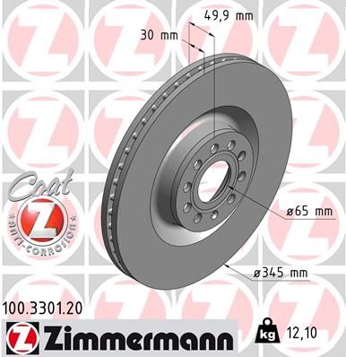 Диск тормозной пер. Audi, Seat, Skoda, VW 03> заказ не менее 2 единиц AD VW SEAT SKODA PA 03->06 ZIMMERMANN 100.3301.20