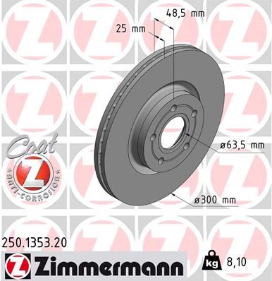 Диск тормозной пер. Ford Focus II 04> заказ не менее 2 единиц ZIMMERMANN 250.1353.20