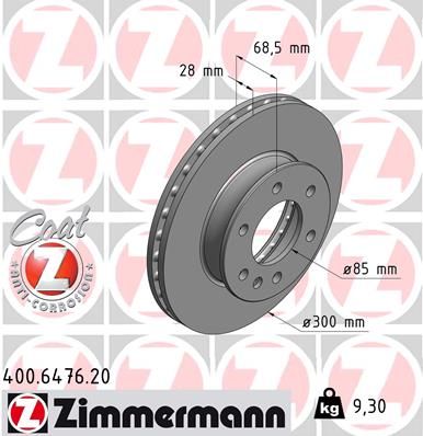 Диск тормозной перед. MB Sprinter 3t 06 ZIMMERMANN 400647620