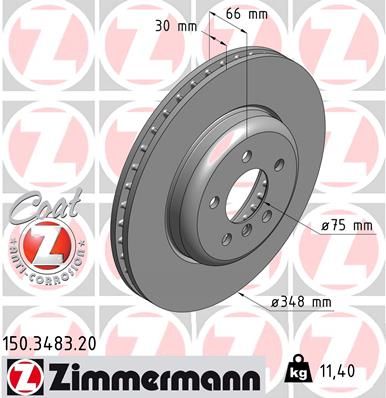 Диск тормозной передний BMW 5-Serie(F10/F11)/7-Serie(F01/F02) 08-> ZIMMERMANN 150.3483.20