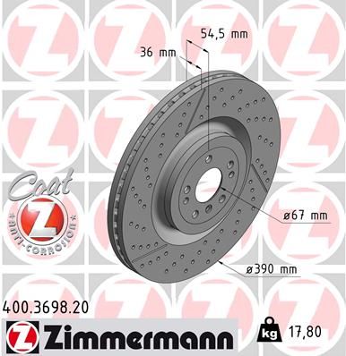 Диск тормозной ПЕРЕДНИЙ GL-KLASSE (X166) GL 63 AMG 4-matic (166.874) 07.2012 - ZIMMERMANN 400369820