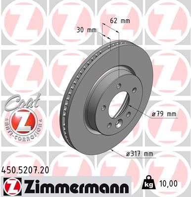 Диск тормозной передний land rover coat z discovery iii  iv range rover sport ZIMMERMANN 450.5207.20