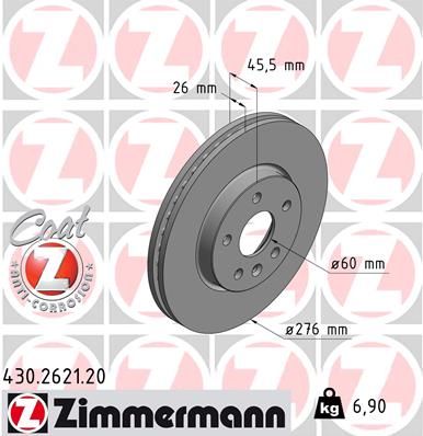 Диск тормозной передний OPEL ASTRA 1.4-2.0 12.09-> Coat Z ZIMMERMANN 430.2621.20