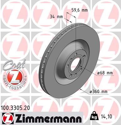 Диск тормозной передний ZIMMERMANN 100.3305.20