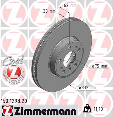 Диск тормозной передний ZIMMERMANN 150.1298.20