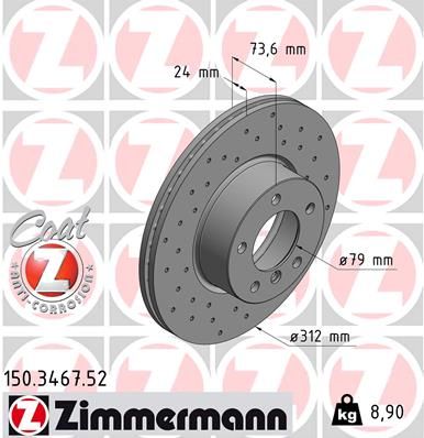 Диск тормозной передний перфорированный BMW ZIMMERMANN 150.3467.52