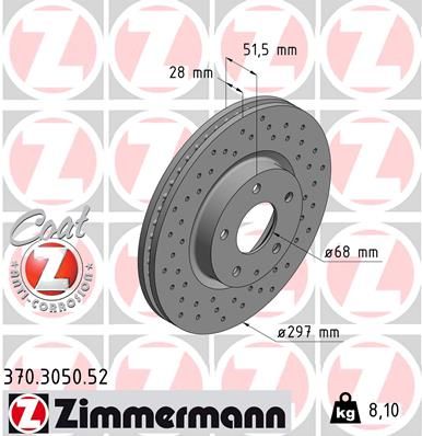 Диск тормозной передний перфорированный MAZDA CX-5 (KE, GH) 2.0-2.2 07.2012- ZIMMERMANN 370305052