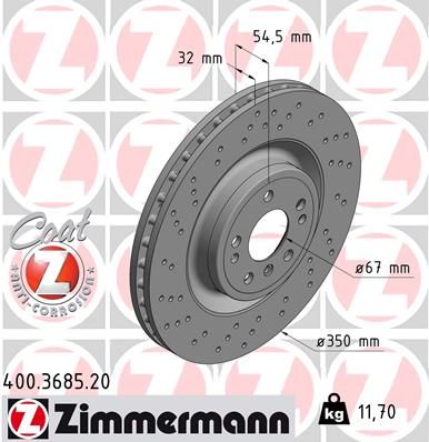 Диск тормозной передний перфорированный с покрытием COAT Z ZIMMERMANN 400.3685.20