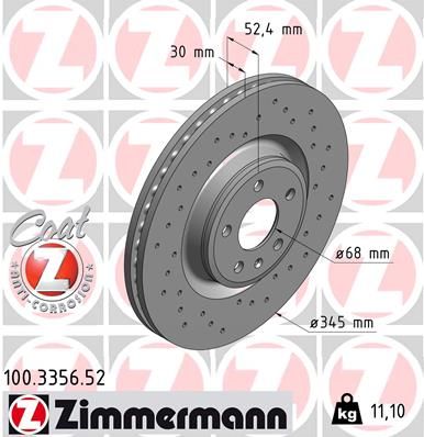 Диск тормозной передний перфорированный с покрытием SPORT COAT Z VAG AUDI A4/A5/A6/Q5 07-> / PORSCHE Macan14->/D345 ZIMMERMANN 100.3356.52