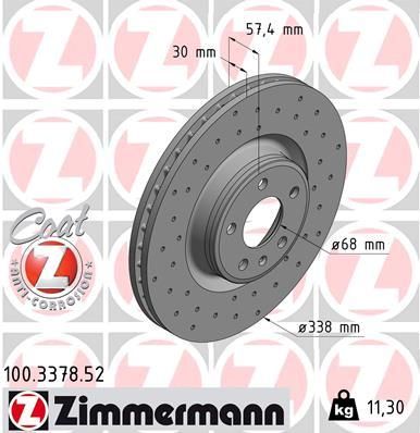 Диск тормозной передний перфорированный с покрытием SPORT Z VAG A4/A5/Q5 15-> ZIMMERMANN 100.3378.52