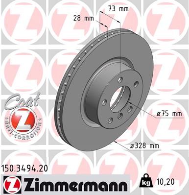 Диск тормозной передний с покрытием BMW X3-F25 10-17 / X4-F26 14-18 ZIMMERMANN 150.3494.20