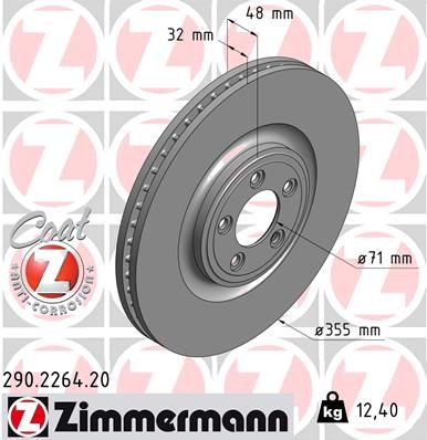 Диск тормозной передний с покрытием COAT Z JAGUAR F-Type/S-Type/XF/XJ/XK ZIMMERMANN 290.2264.20