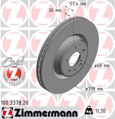 Диск тормозной передний с покрытием COAT Z VAG A4/A5/A6 15-> ZIMMERMANN 100.3378.20