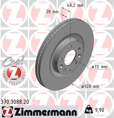 Диск тормозной передний с покрытием MAZDA CX-7 07-14 / CX-9 06-> ZIMMERMANN 370.3088.20