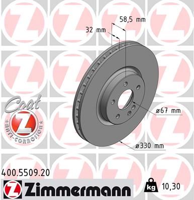 Диск тормозной передний с покрытием MB V-Class (W447) 14-> ZIMMERMANN 400.5509.20